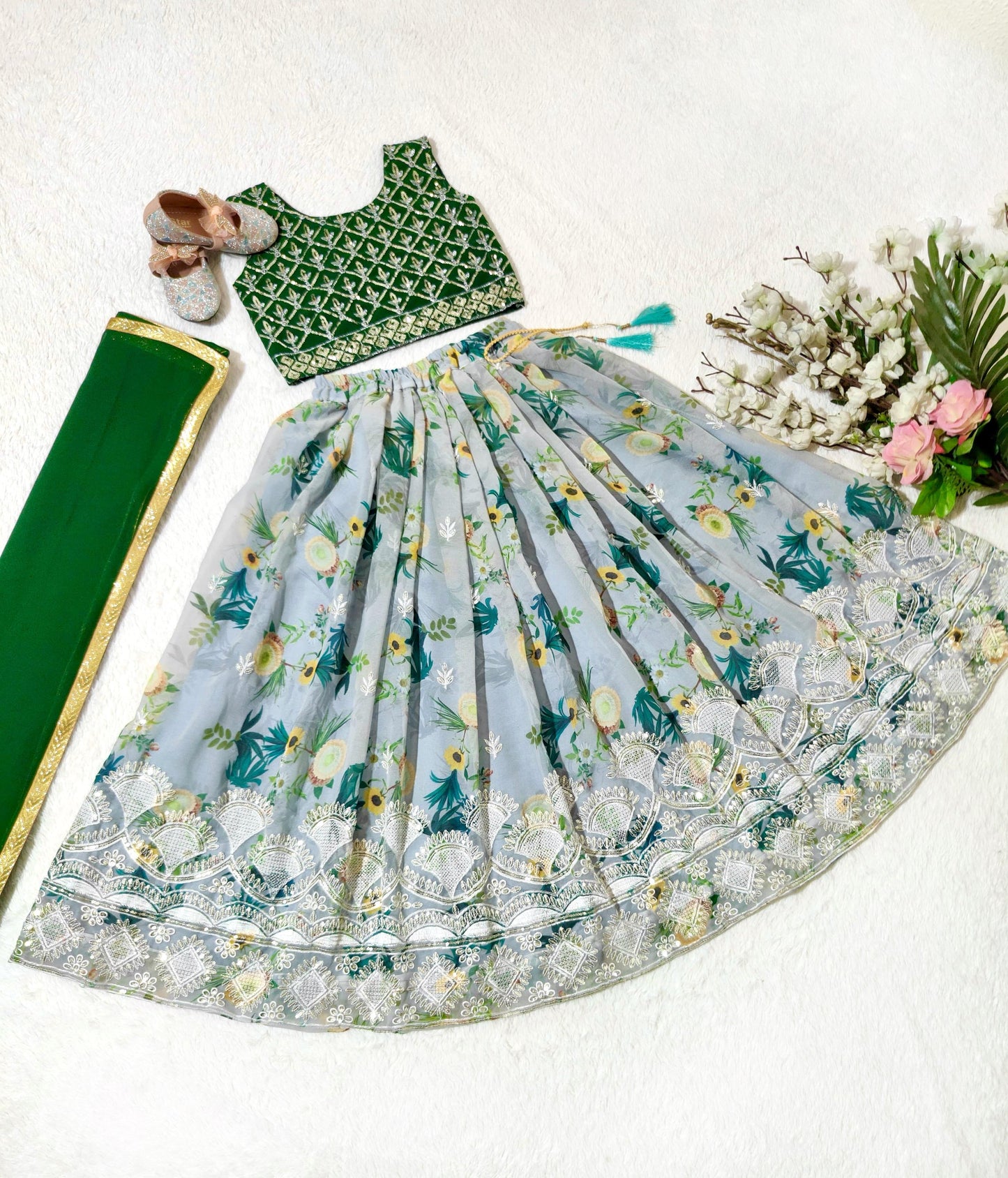 Grey color georgette lehenga choli for small girls for party