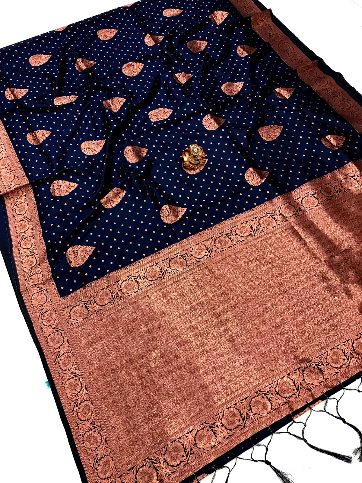 Navy Blue color banarasi silk saree with blouse online