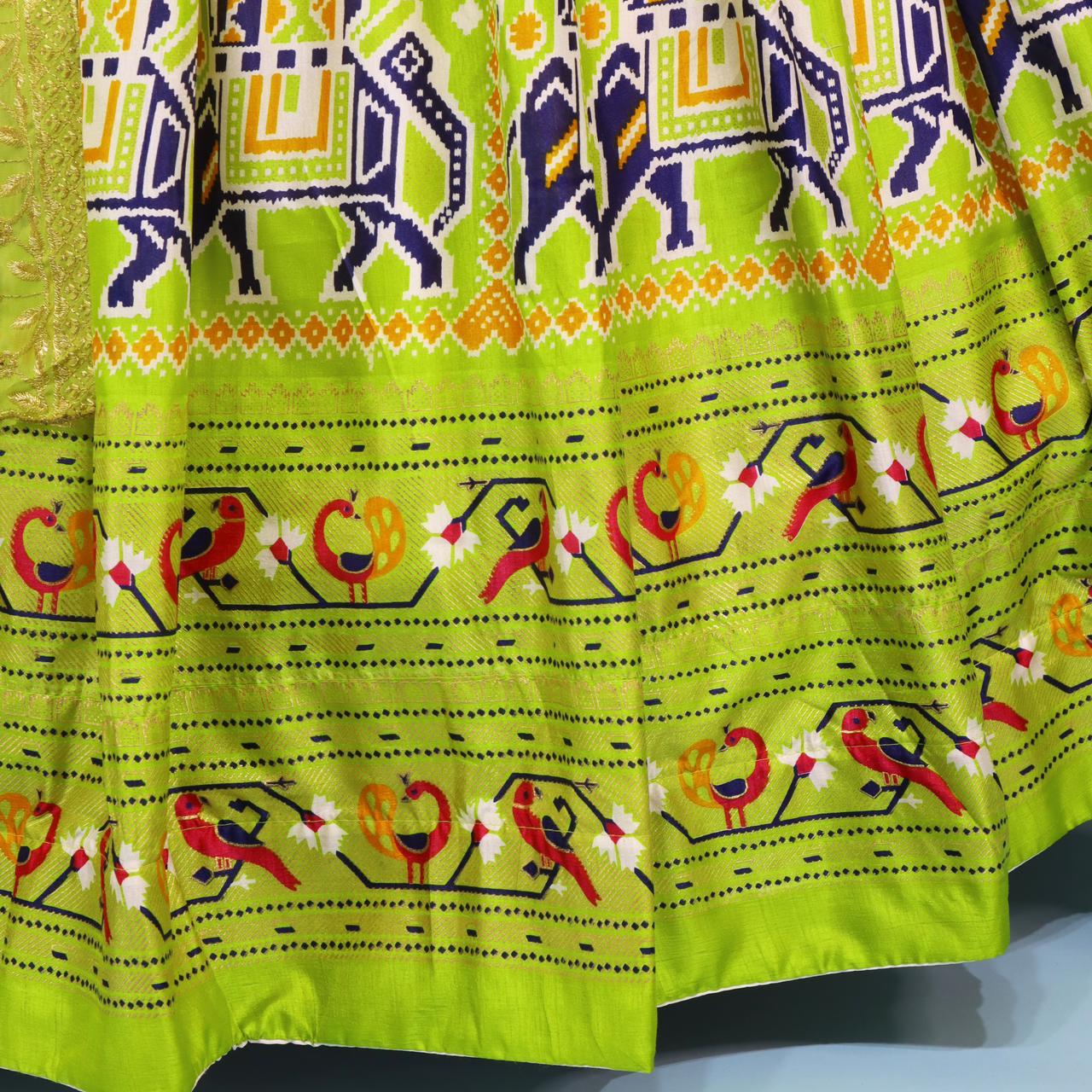 Parrot green color dola silk lehenga choli with dupatta online