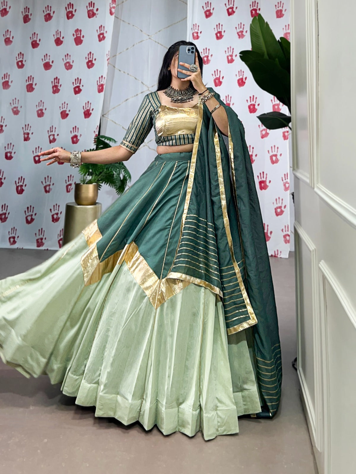 Dark Sea Green colour Lehenga
