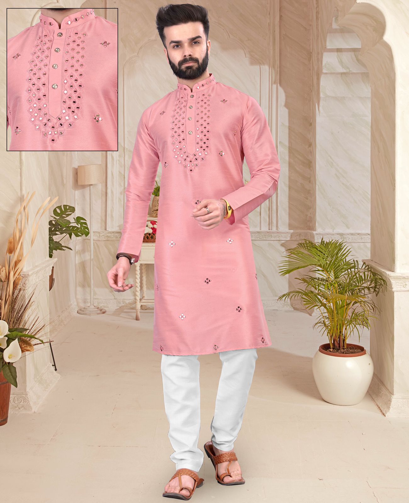 Designar Kurat Pajama Original Mirror Work Neck Kurta