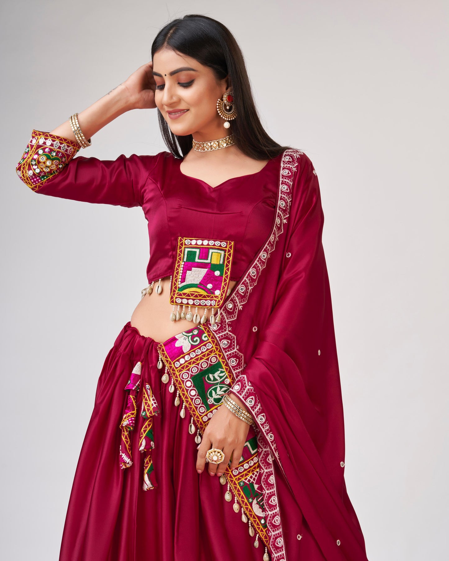 Navratri wear silk gamthi work chaniya choli for women