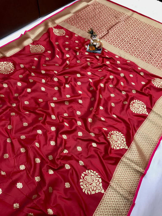 Red color lichi silk saree for wedding