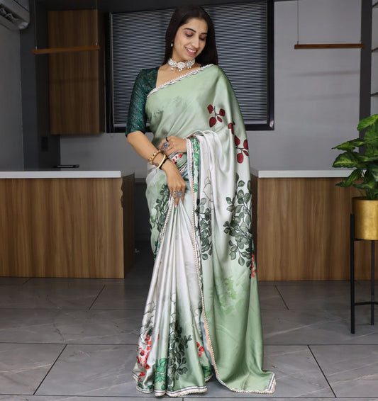 White color Japan Satin Silk sarees online
