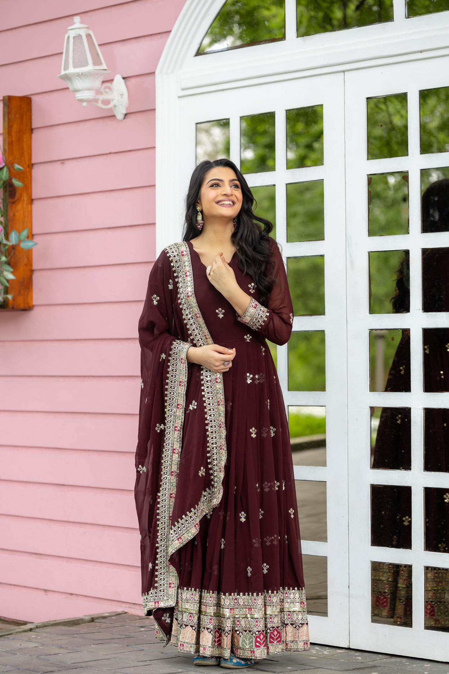 Maroon color georgette long gown for women