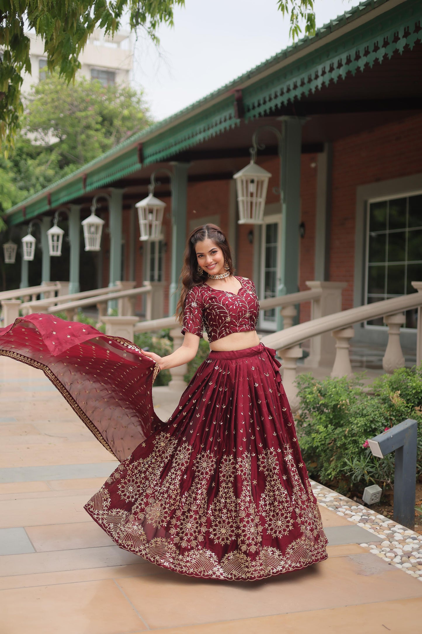 Womens maroon lehenga choli