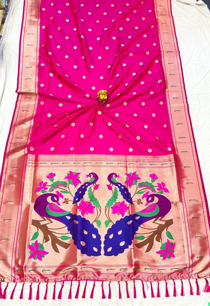 Pink color paithani silk saree with blouse for party