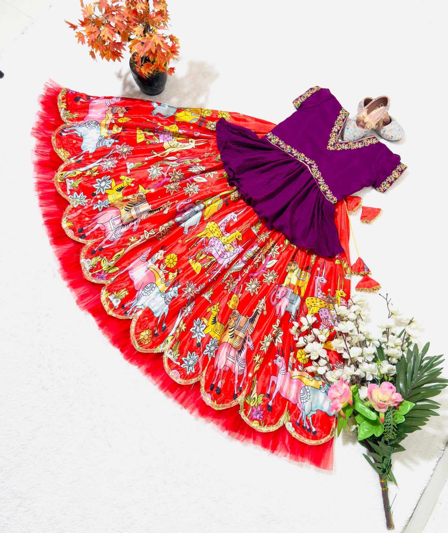Red Lehenga With Top For Girls