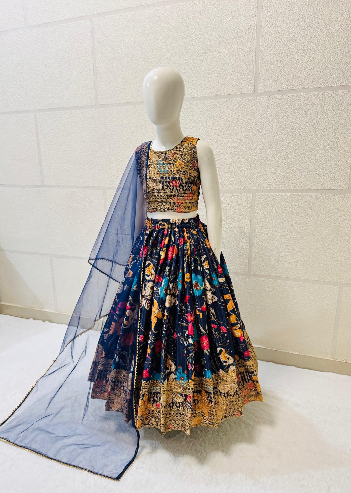 Blue color chinon silk kids chaniya choli online shopping