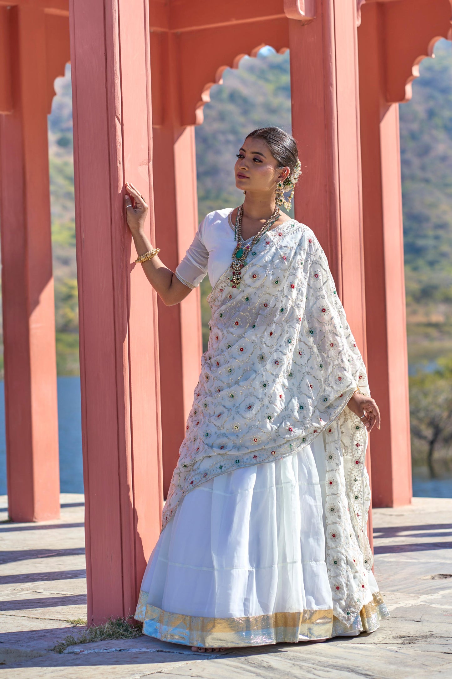 White color georgette lehenga choli online