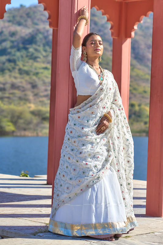 White color georgette lehenga choli for women