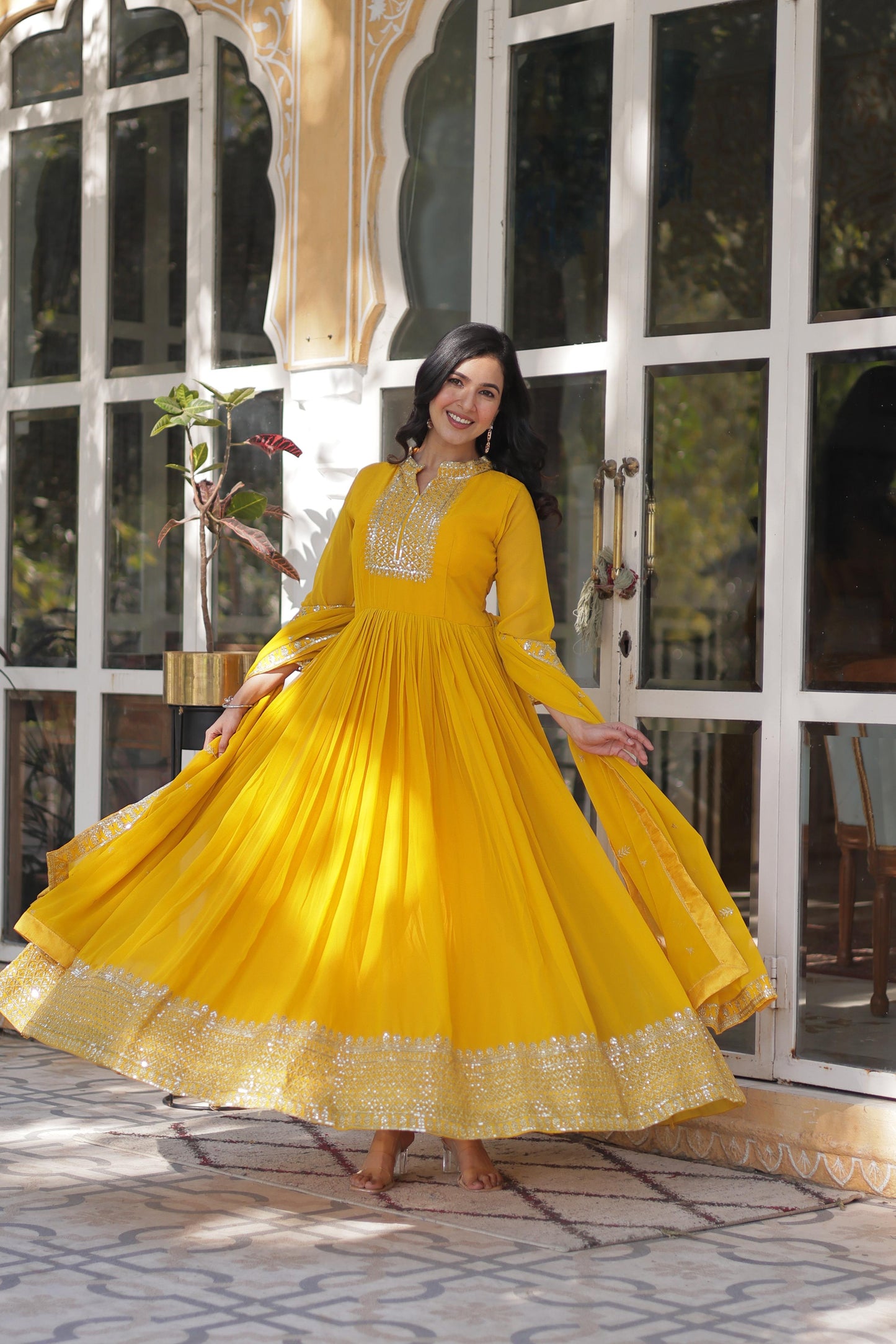 Yellow gown with blouse