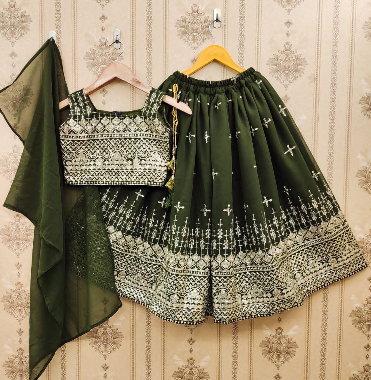 Green color georgette kids girls lehenga choli