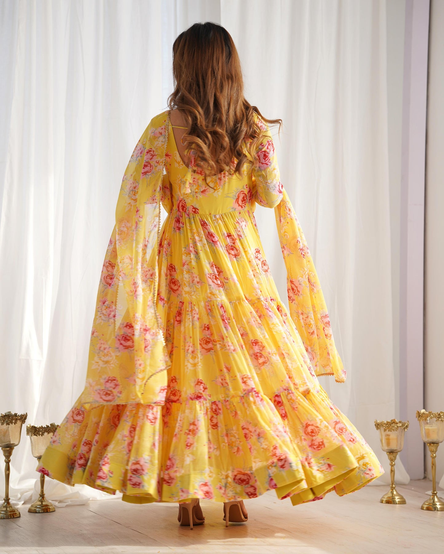Yellow georgette gown for wedding