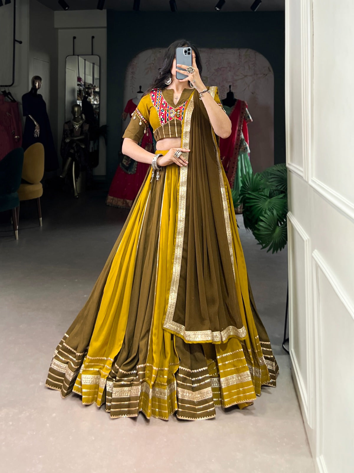 Mehendi mirror work chaniya choli with online