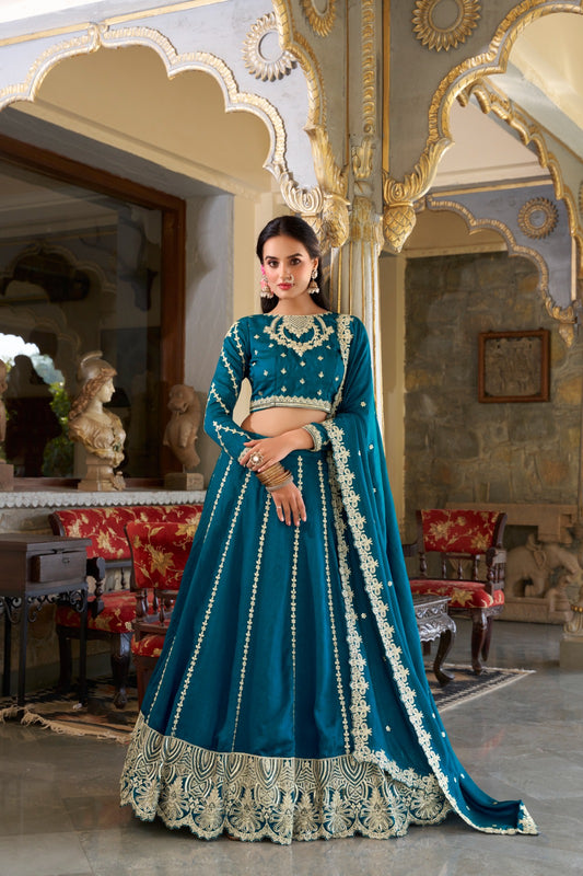 Firozi color vichitra silk lehenga choli for women