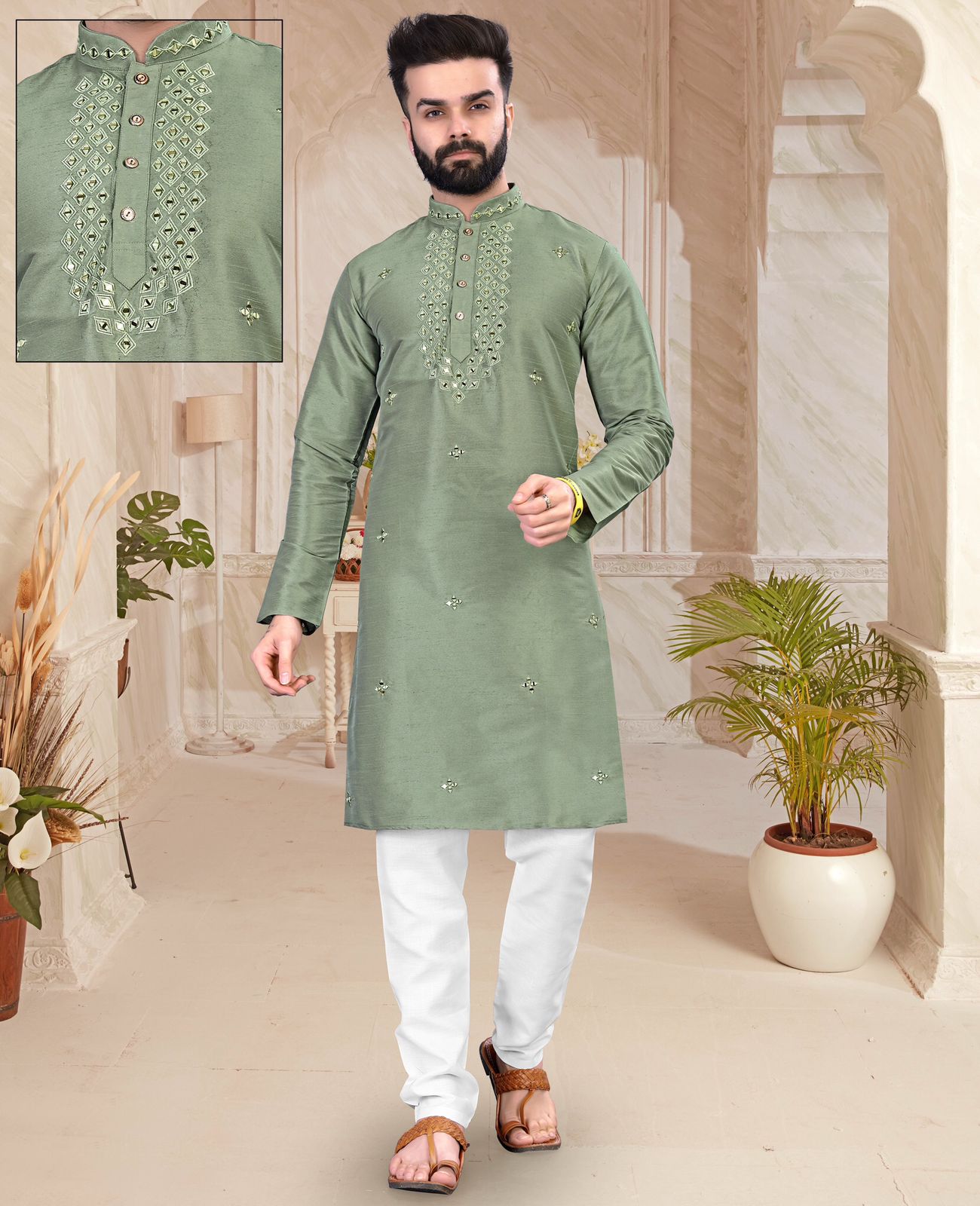 Designar Kurat Pajama Original Mirror Work Neck Kurta