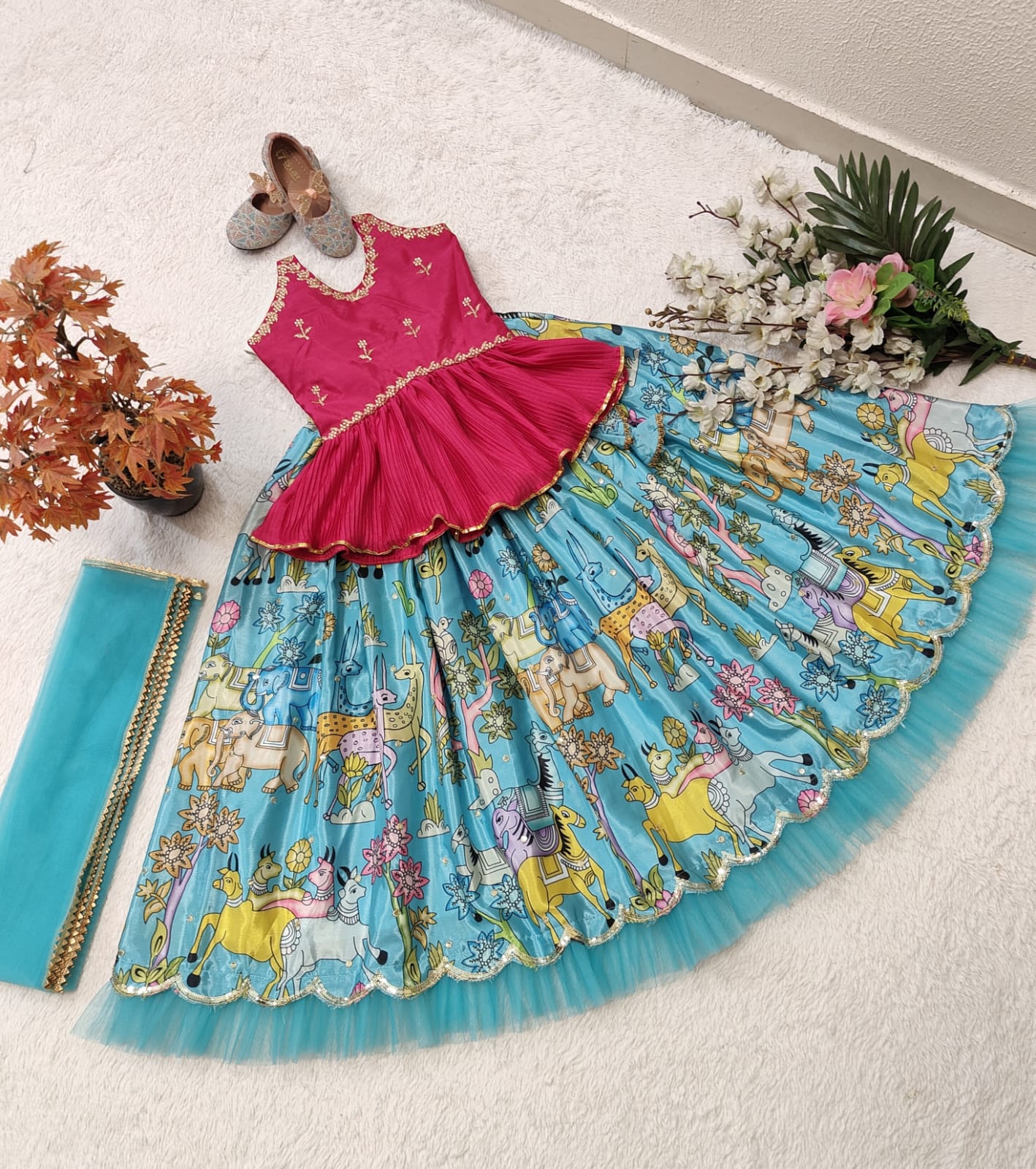 Sky color georgette lehenga for party