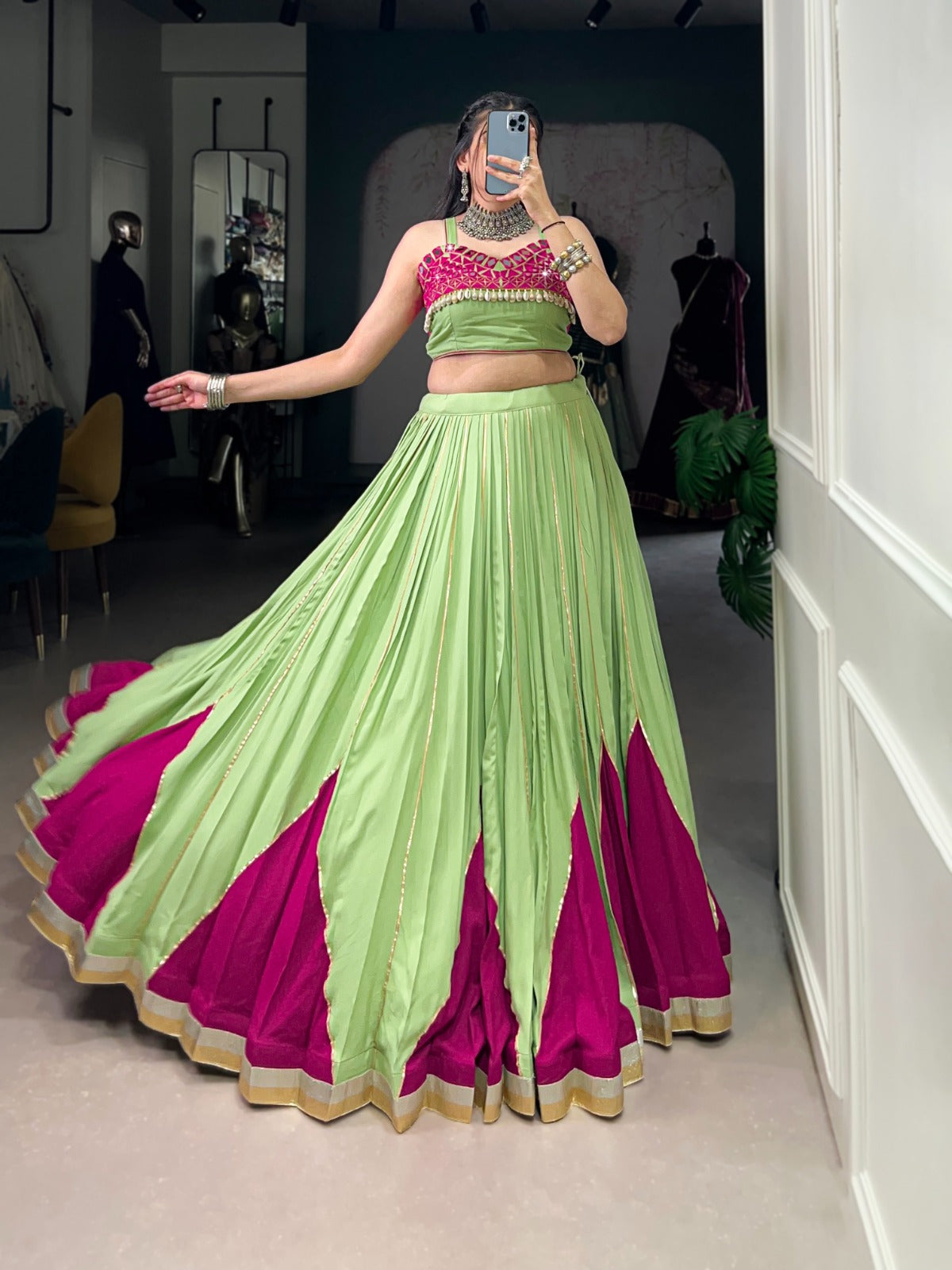 Navratri wear pista chaniya choli
