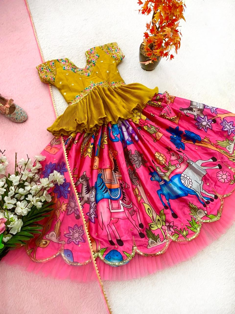 Pink color chinon silk lehenga choli with dupatta design