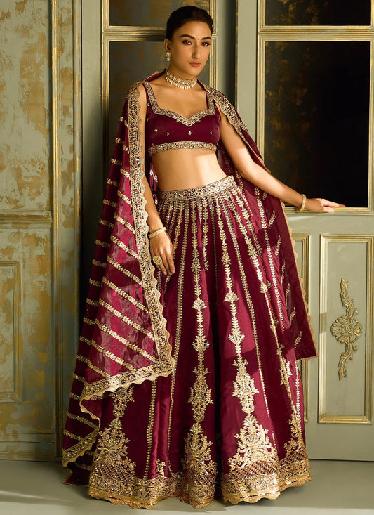 Maroon color silk fancy lehenga choli
