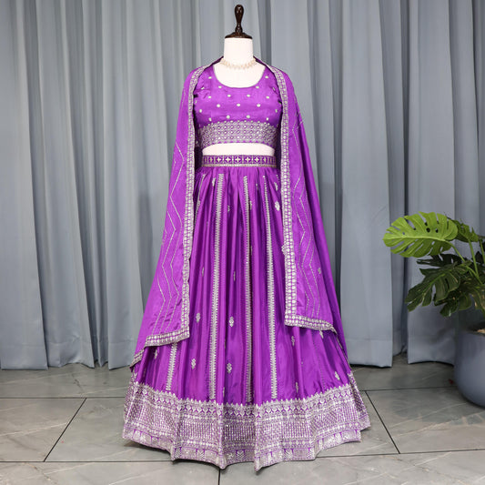 Purple color chinon lehenga choli with dupatta price