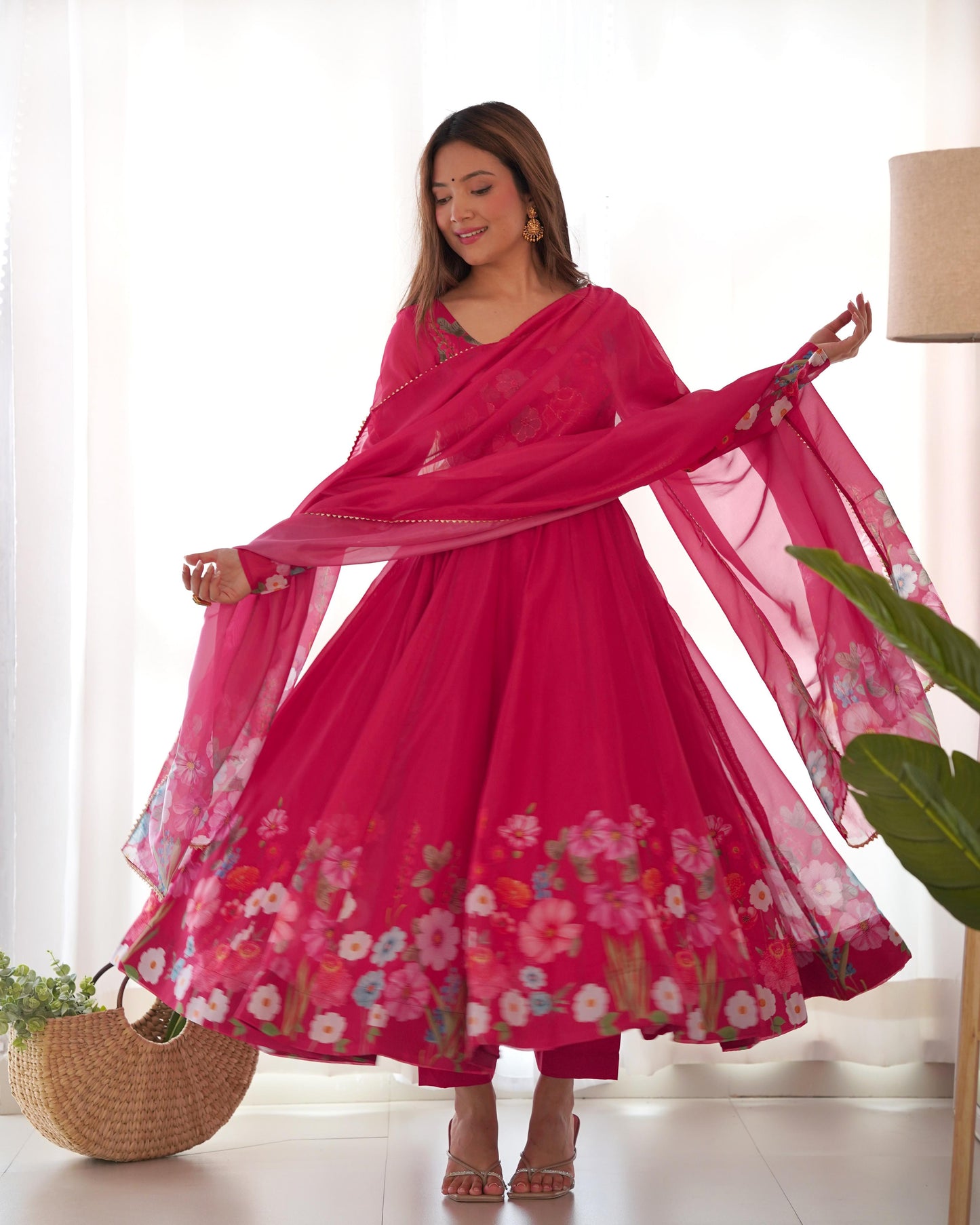 Best pink color organza silk salwar suit images