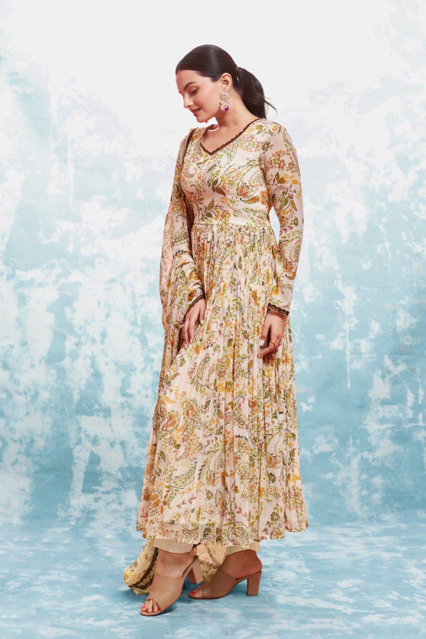 Off white chiffon sharara suit with dupatta price