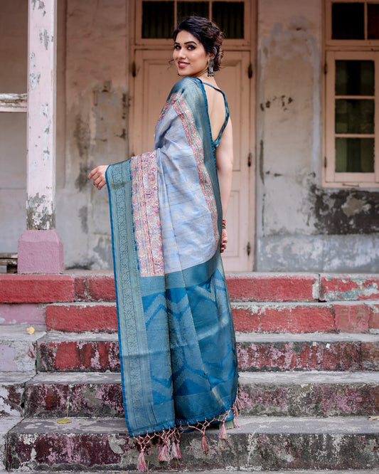 Blue color banarasi silk saree with blouse online