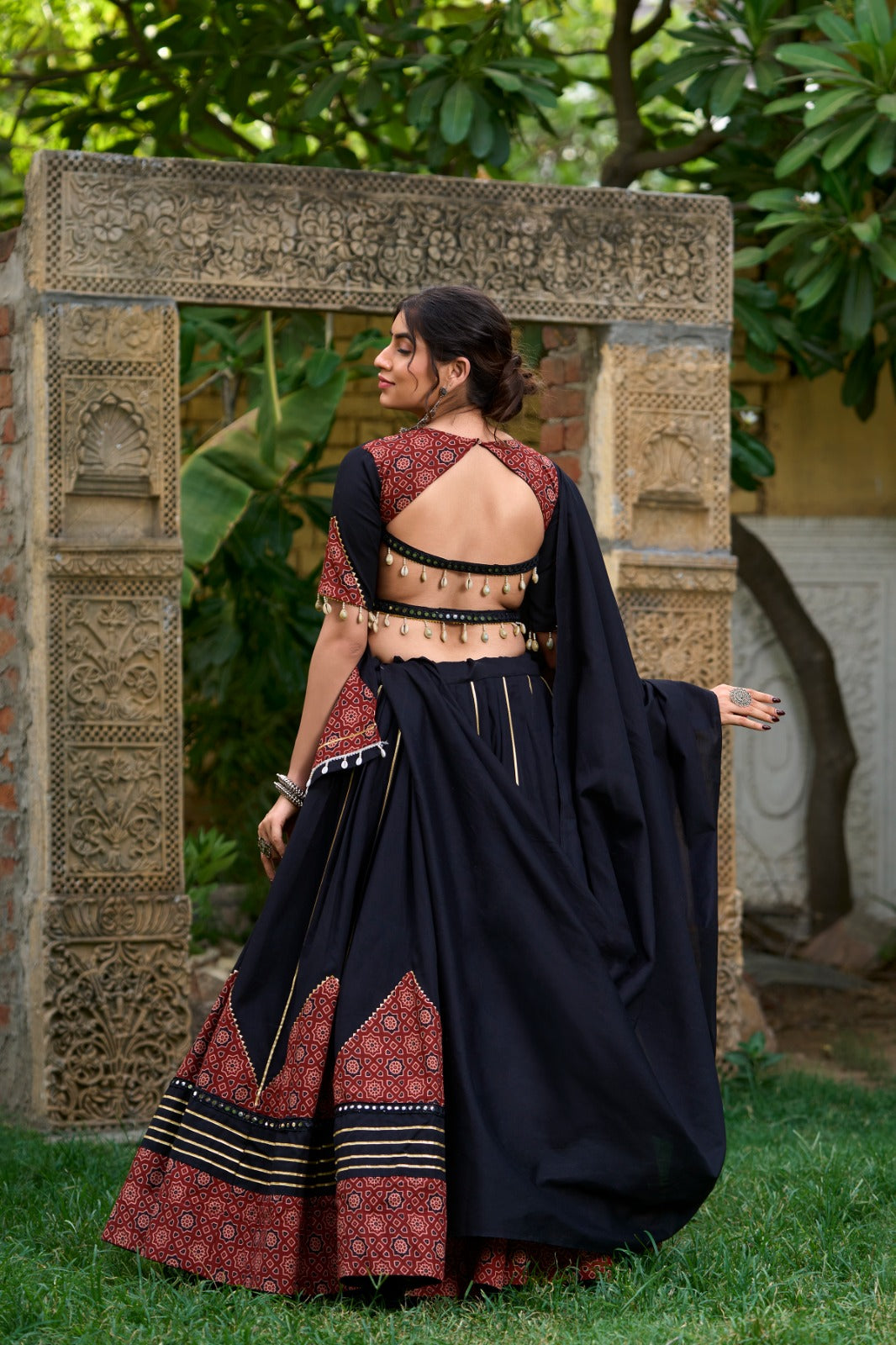 Black color cotton lehenga choli for navratri online shopping