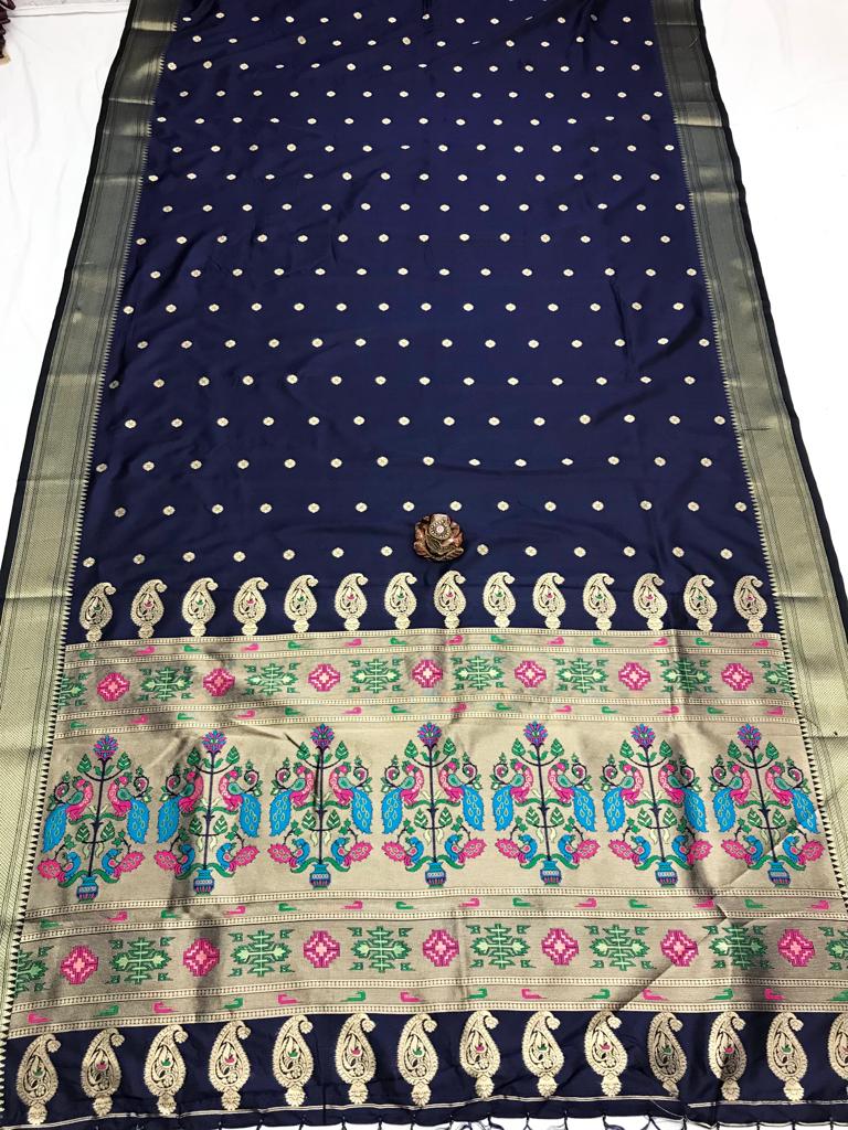 Navy Blue color paithani saree with blouse for party