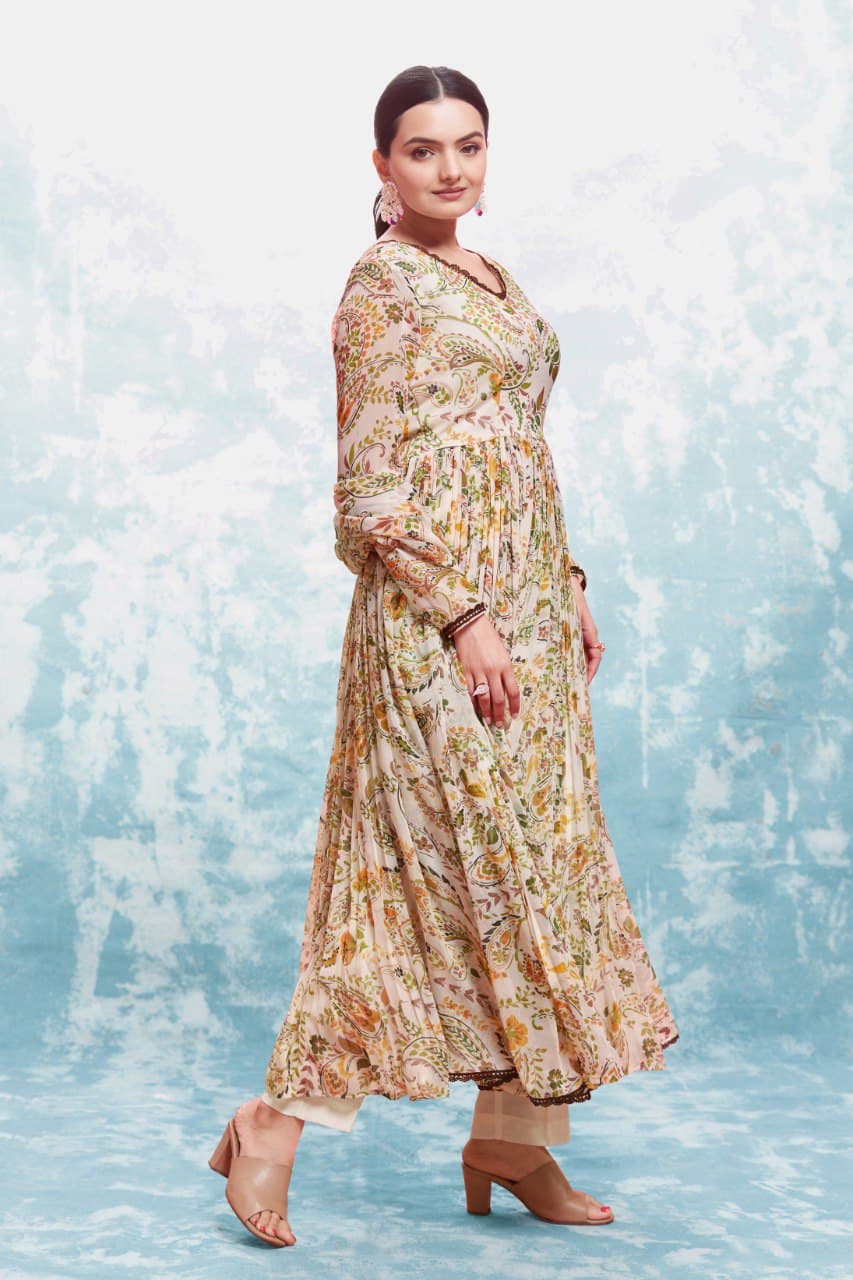 Off white color chiffon sharara suit with dupatta images