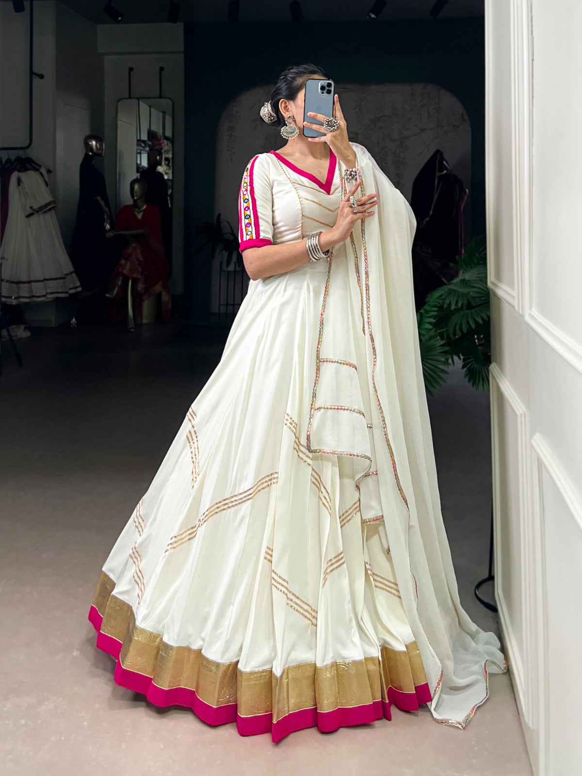 White rayon lehenga choli for garba wear
