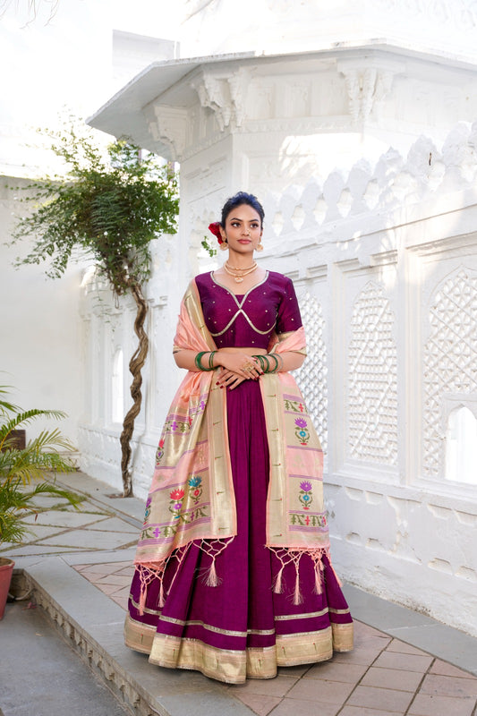 Wine color vichitra silk lehenga choli for wedding