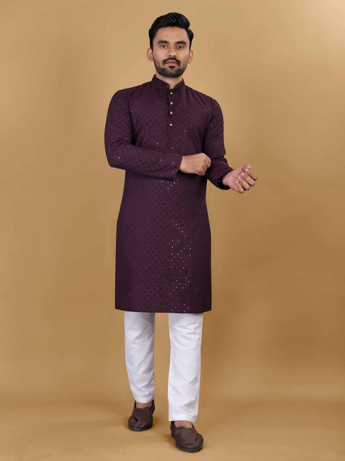 Lucknowi Thread And Sequin Work Designer Mens Kurta Pajama Set