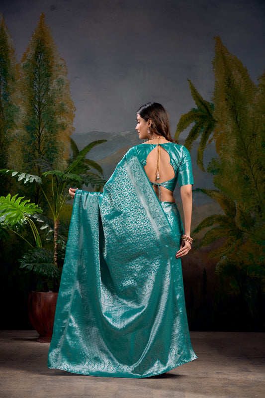 Firozi color kanjivaram saree for women images