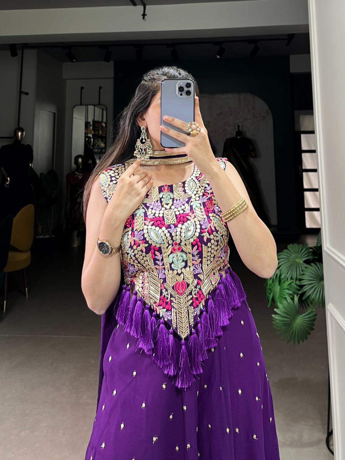 Purple color georgette salwar suit with dupatta