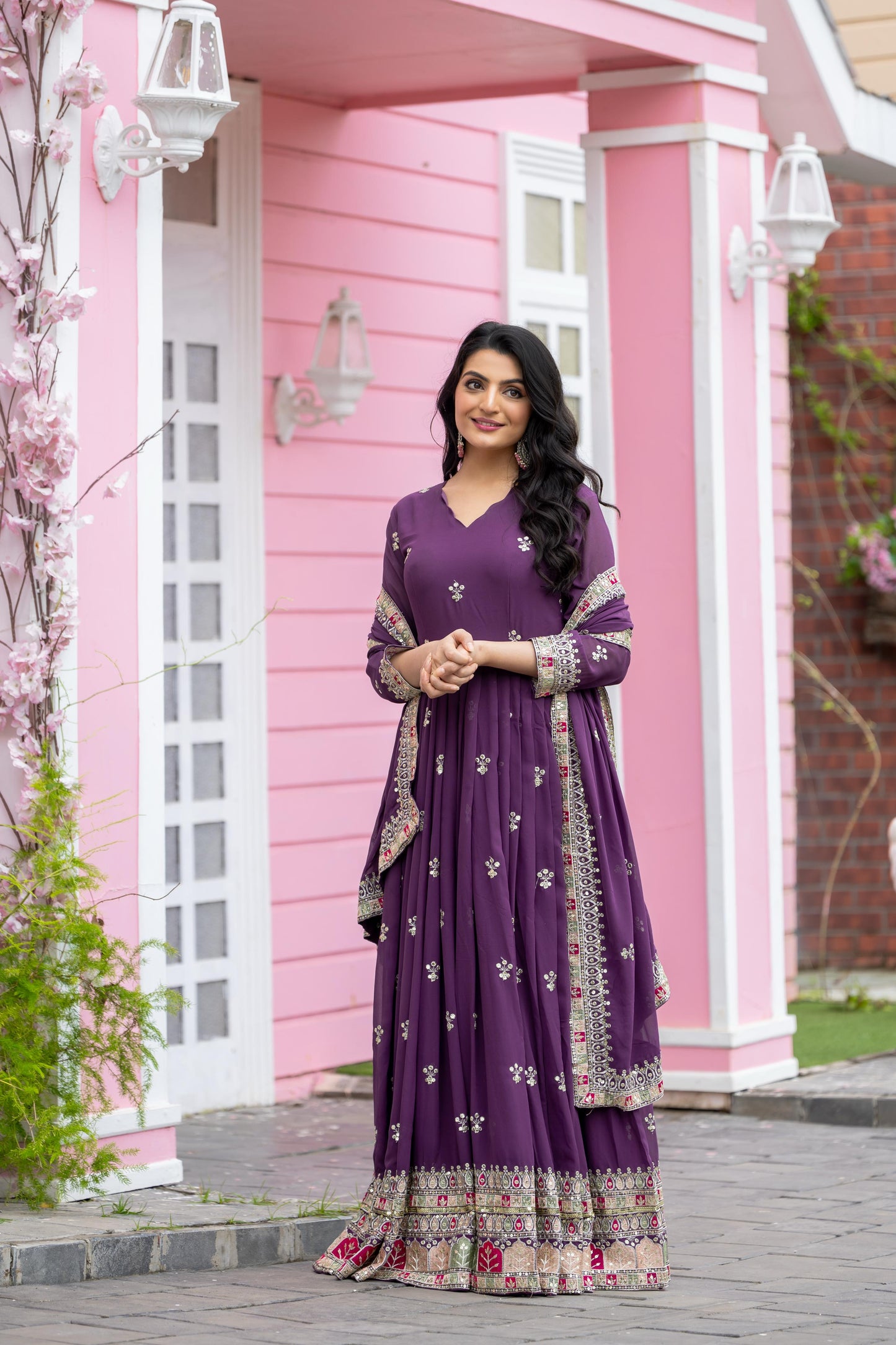 Purple color georgette long gown for women