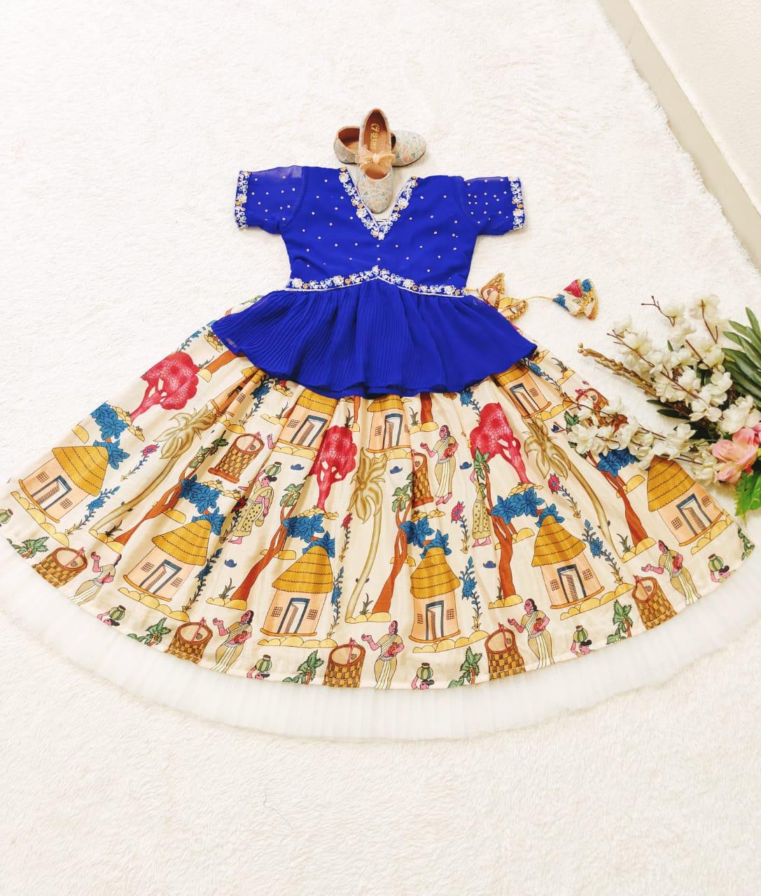 Beige color georgette printed lehenga with top