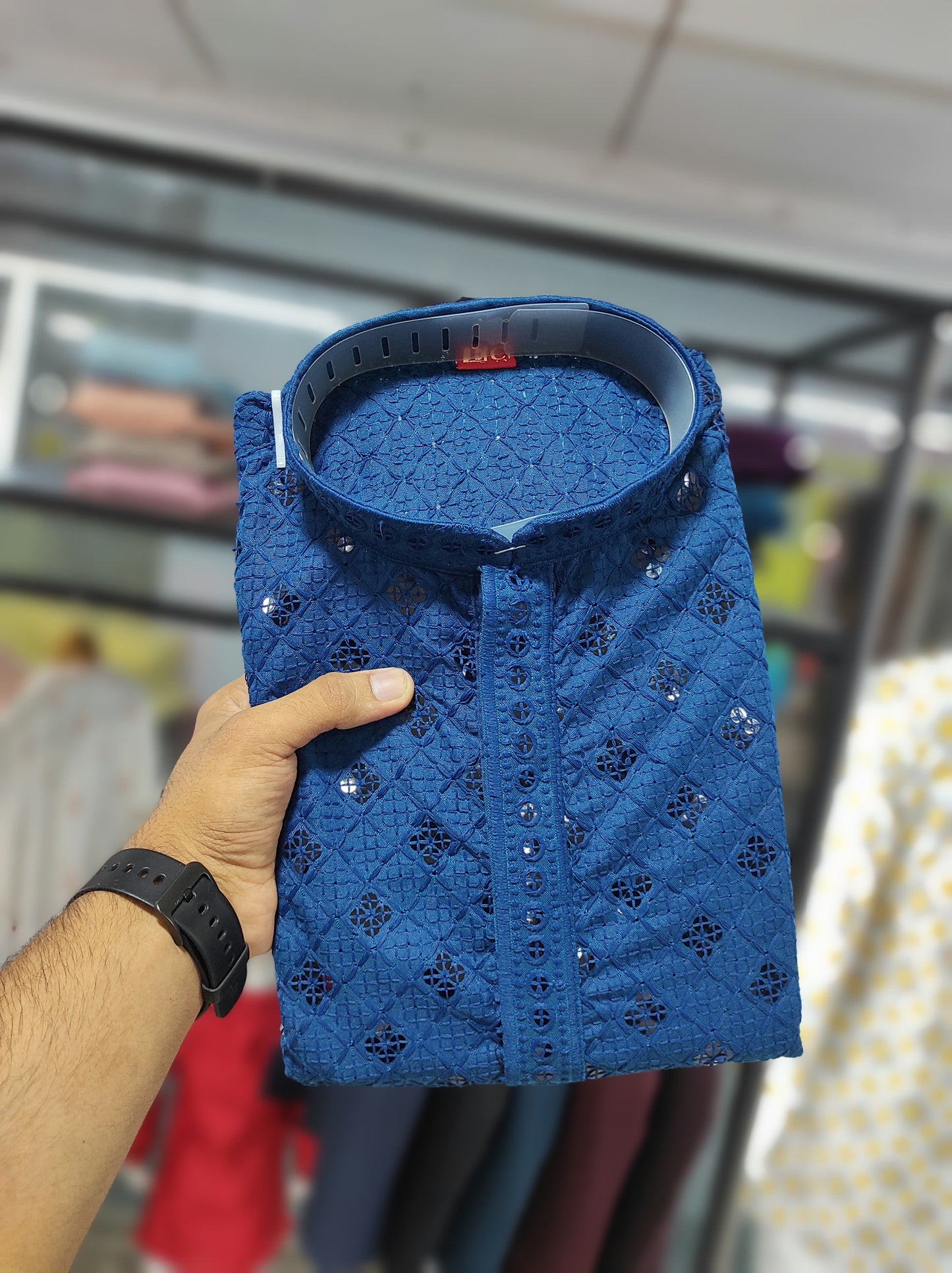 Designer Rayon Lakhnavi Work Men's Kurta With Pajama For Party
