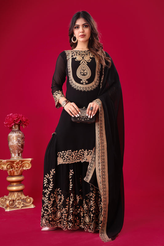 Black color georgette sharara suit for wedding