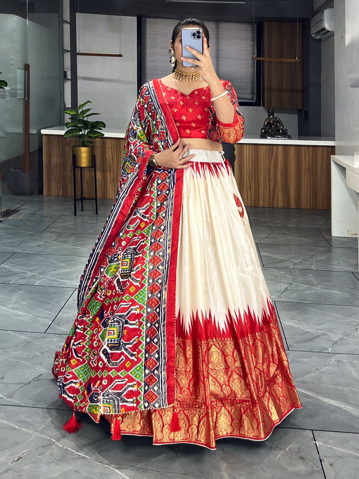 Red dola silk lehenga choli for women online