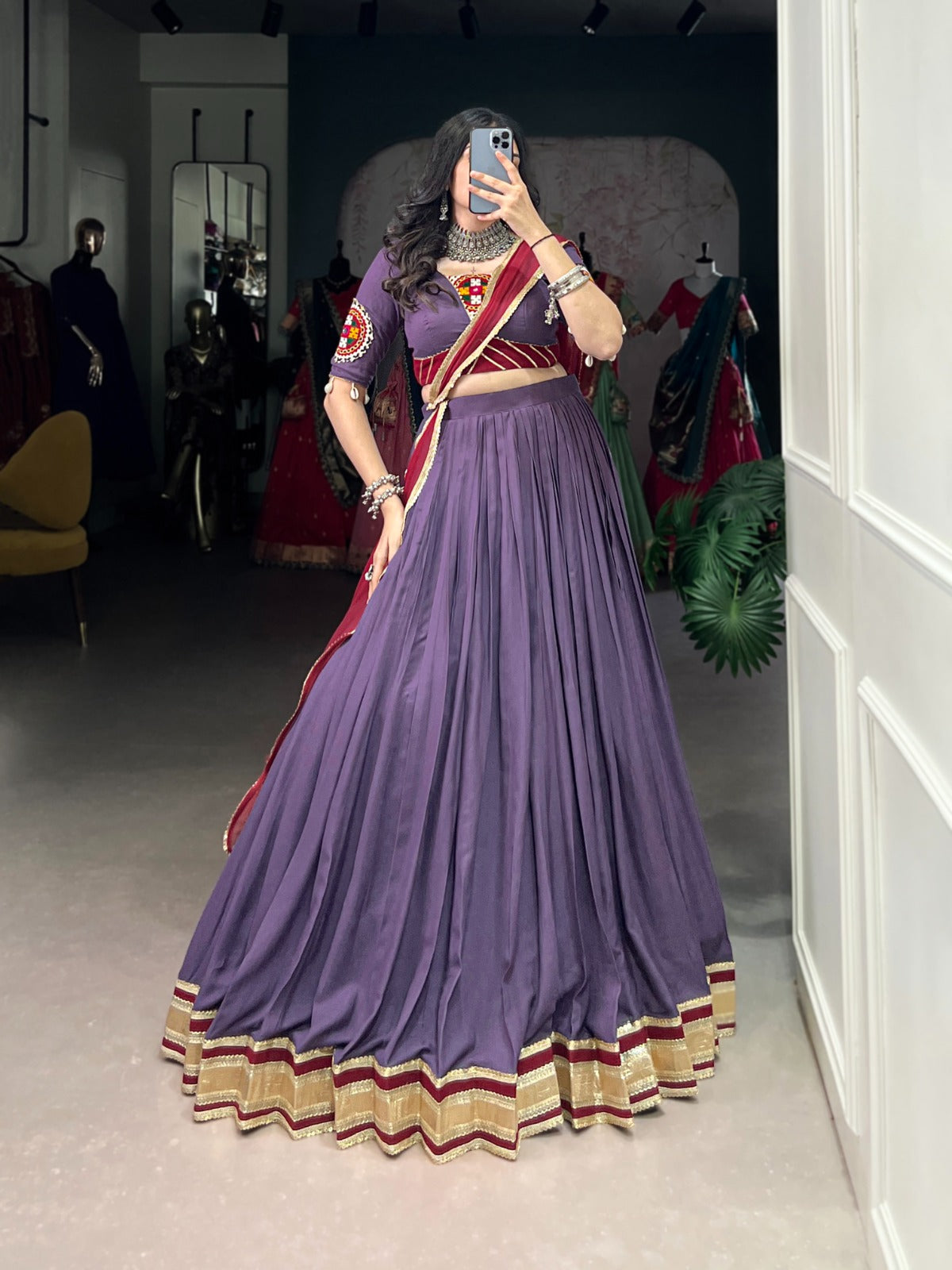 Mauve color rayon chaniya choli with dupatta