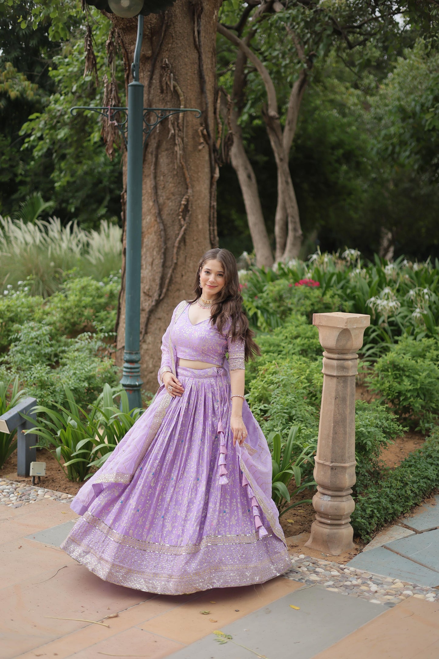 Lavender color viscose jacquard lehenga choli images