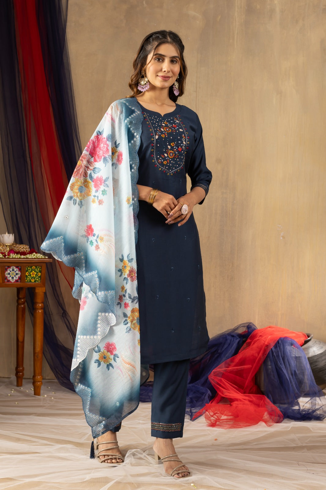 Wedding wear teal color salwar suit with dupatta