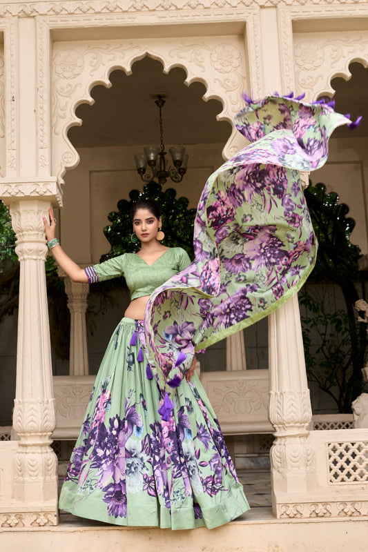 Pista color tussar silk lehenga choli online shopping