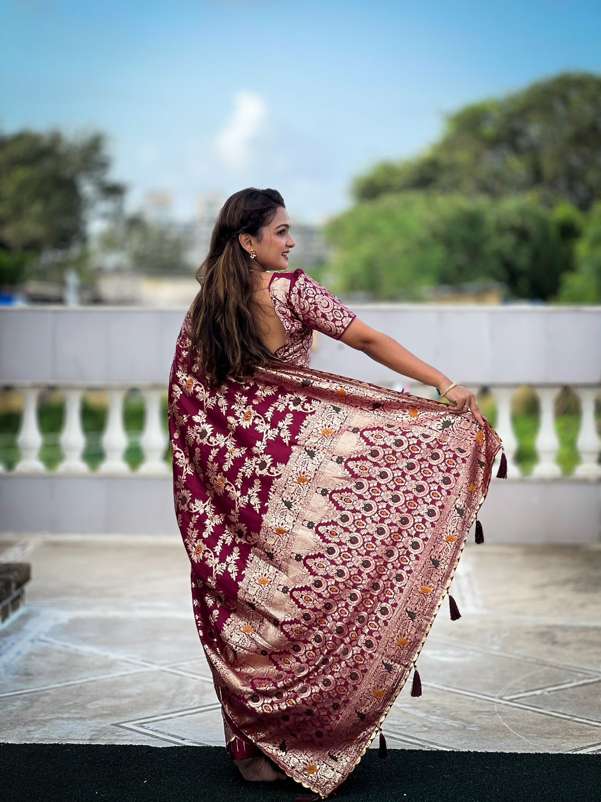 Rani pink viscose dola silk saree online shopping