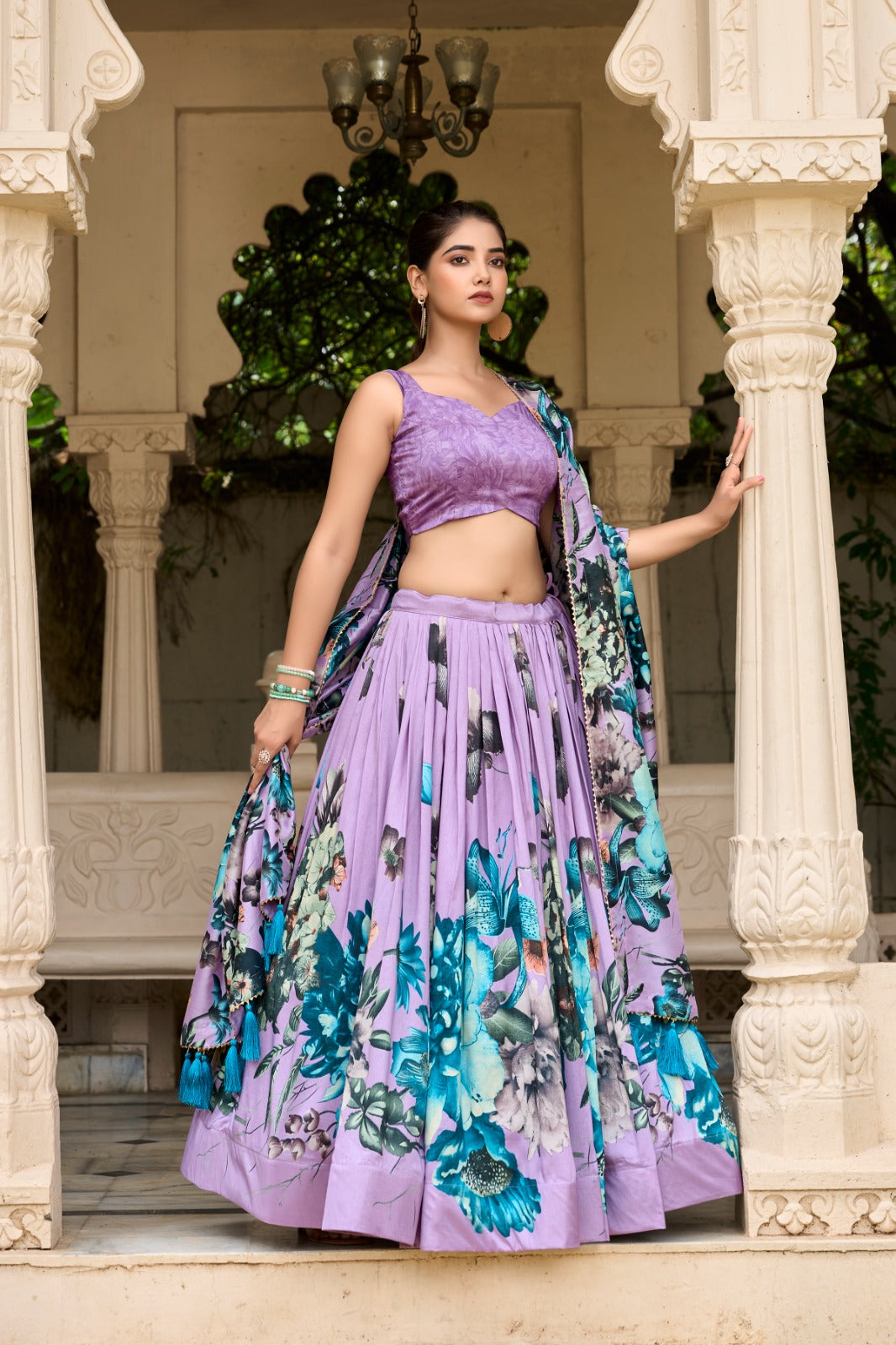 Lavender color floral printed lehenga choli with dupatta images