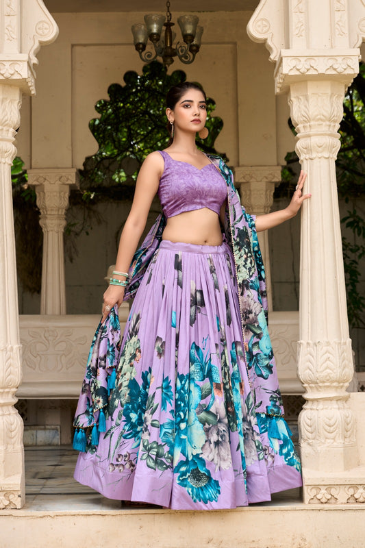 Lavender color floral printed lehenga choli with dupatta images