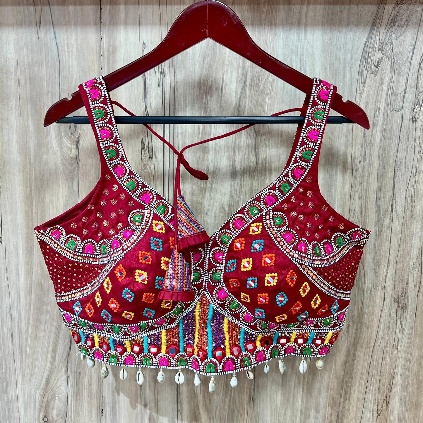 Real Mirror HandWork Red Blouse For Choli